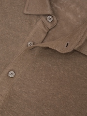 Reiss Brown Pembroke Linen Long-Sleeve Knitted Polo Shirt - Image 6 of 6