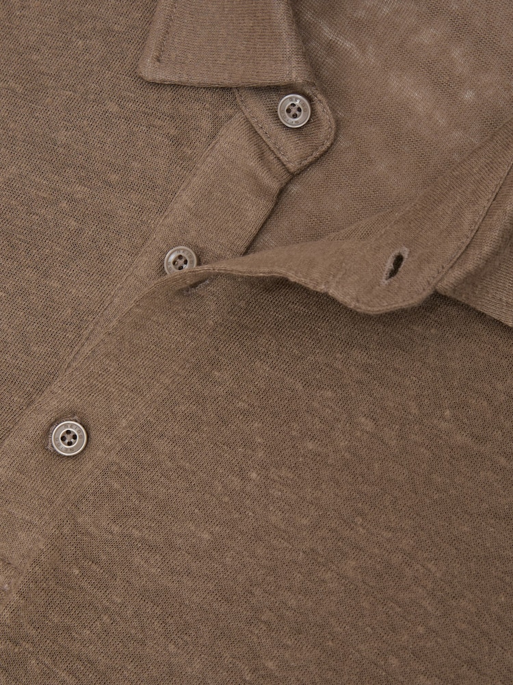 Reiss Brown Pembroke Linen Long-Sleeve Knitted Polo Shirt - Image 6 of 6