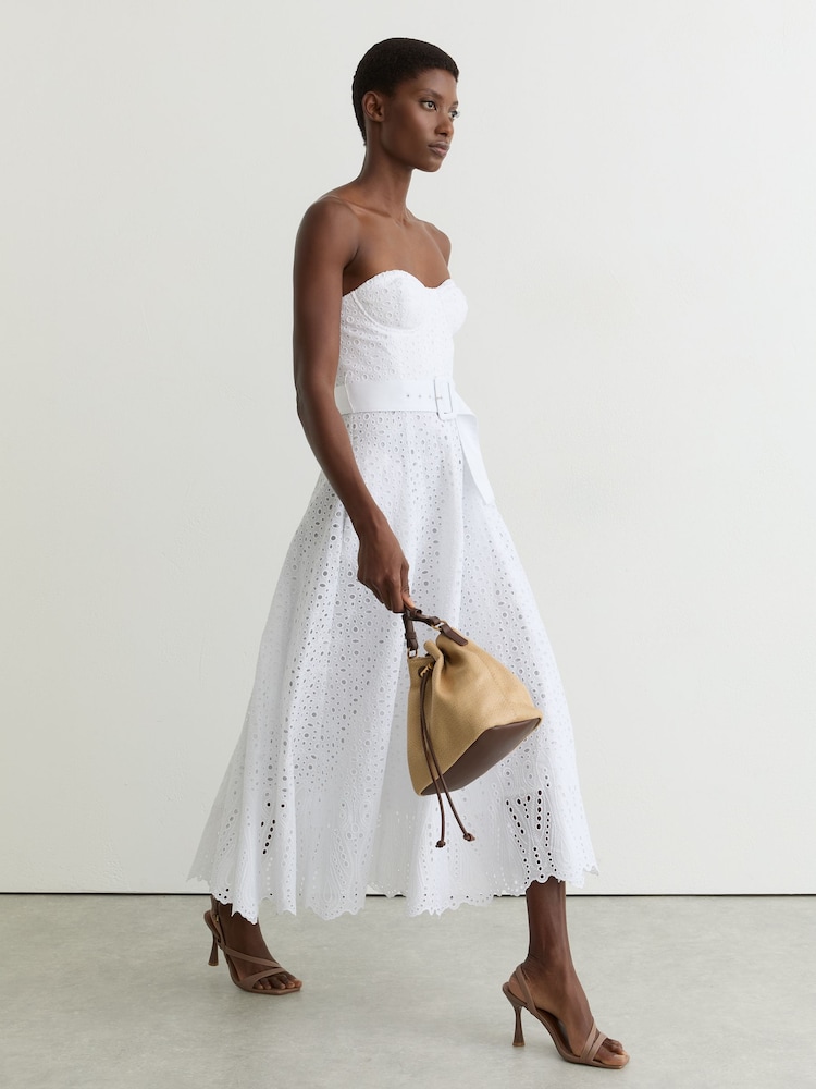 Reiss Anya Lace Strapless Bustier Midi Dress - 7的图像1｝