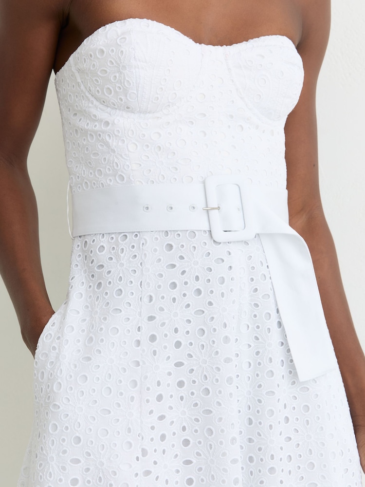 Buy Reiss White Anya Lace Strapless Bustier Midi Dress from Next USA