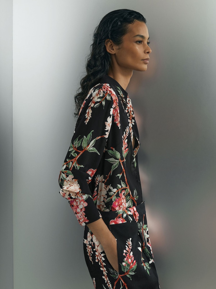 Atelier Silk-Chiffon Floral-Print Black Shirt - Εικόνα 1 από 7