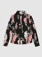 Atelier Silk-Chiffon Floral-Print Black Shirt - Εικόνα 2 από 7