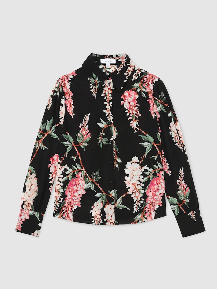 Atelier Silk-Chiffon Floral-Print Black Shirt - Εικόνα 2 από 7