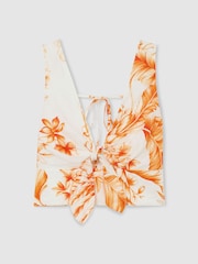 Reiss Ivory/Orange Milly Linen Floral Print Tie Front Top - Image 2 of 7