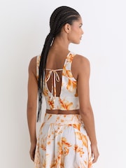 Reiss Ivory/Orange Milly Linen Floral Print Tie Front Top - Image 6 of 7