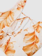 Reiss Ivory/Orange Milly Linen Floral Print Tie Front Top - Image 7 of 7
