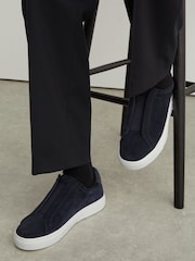 Reiss Dark Navy Emil Suede Slip-On Elasticated Trainers - Image 1 of 4