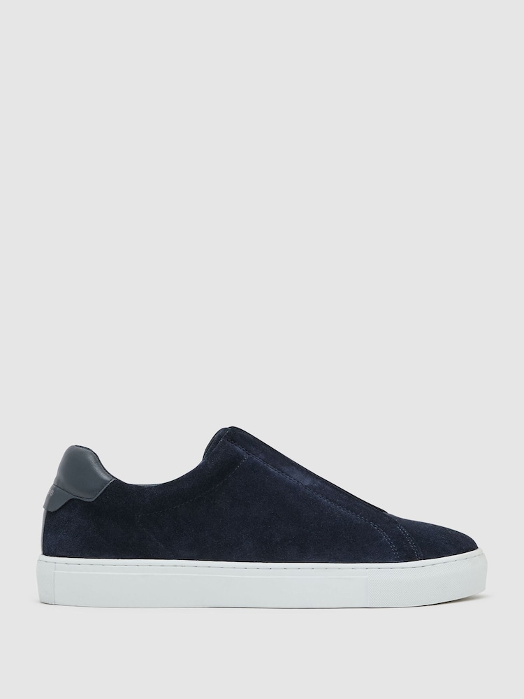Reiss Dark Navy Emil Suede Slip-On Elasticated Trainers - Image 2 of 4 Reiss Dark Navy Emil Suede Slip-On Elasticated Trainers - Image 2 of 4