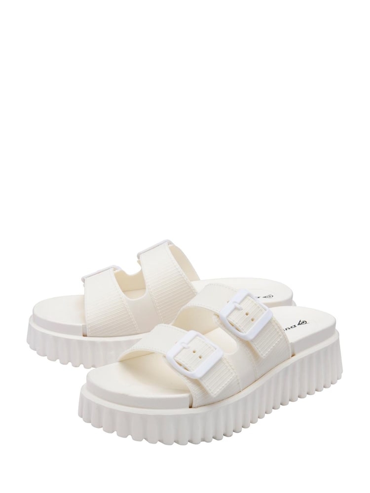 Dunlop White Double Strap Wedge Mule Sandals - Image 2 of 4