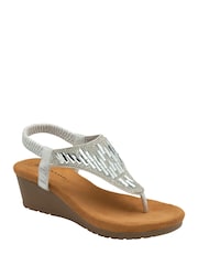 Dunlop Silver Toe Post Wedge Elasticated Sandals - Image 1 of 4