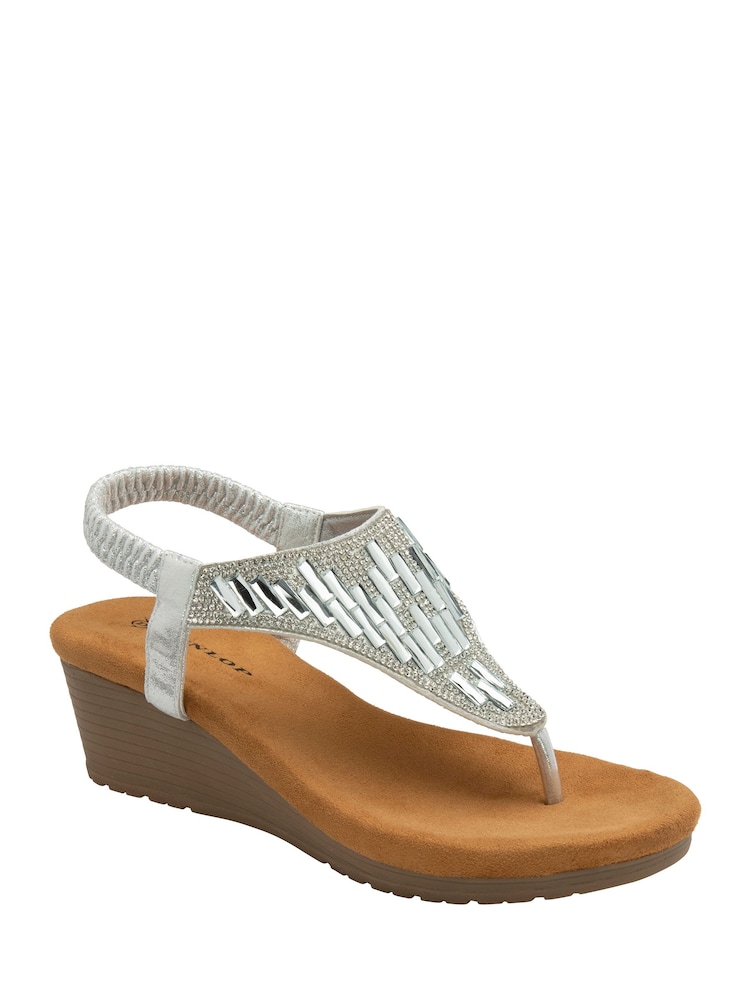 Dunlop Silver Toe Post Wedge Elasticated Sandals - Image 1 of 4
