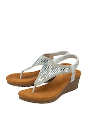 Dunlop Silver Toe Post Wedge Elasticated Sandals - Image 2 of 4