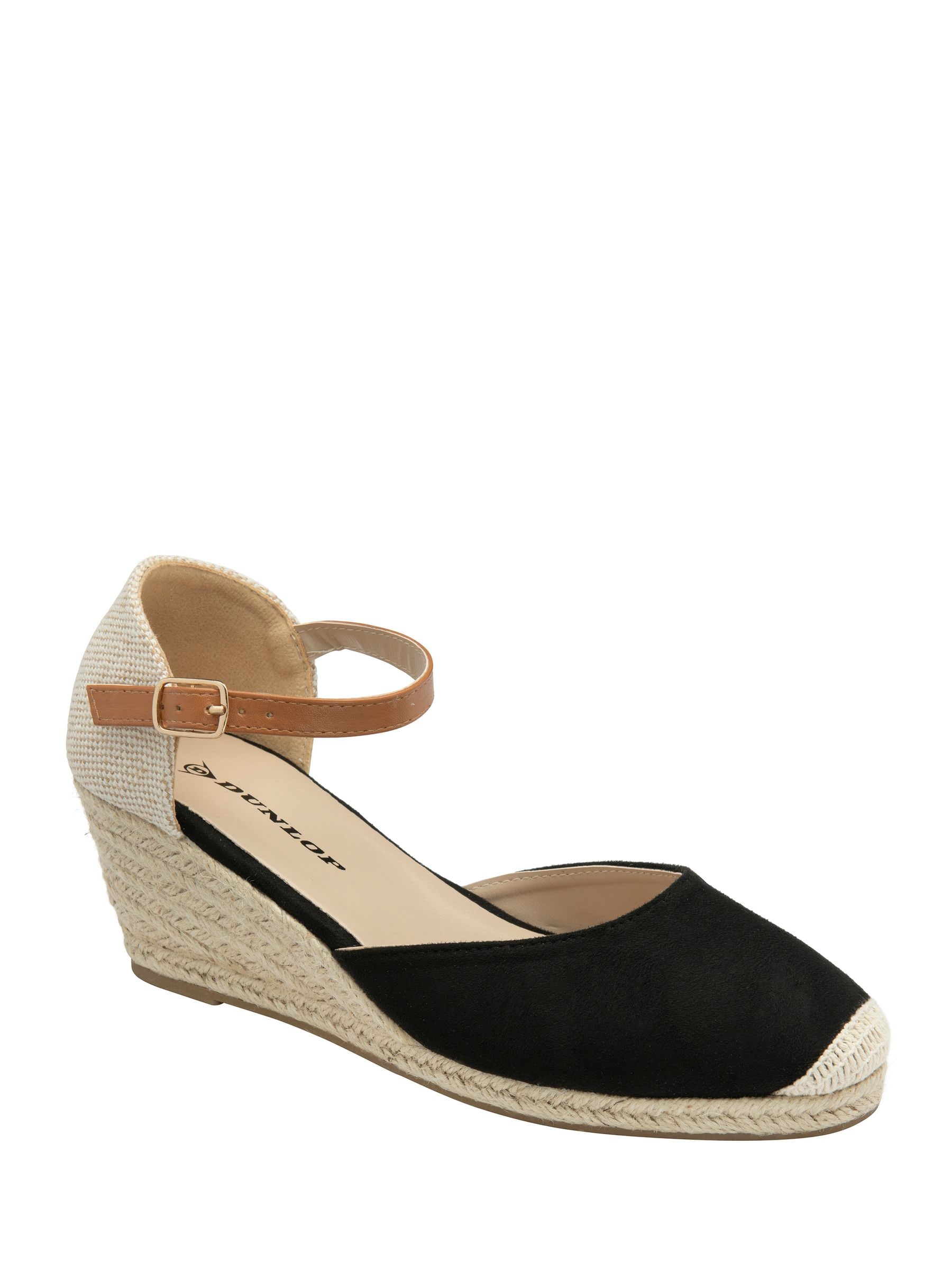 Dunlop Women's Black Wedge Espadrille Sandals