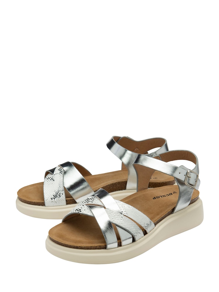 Dunlop Silver Ankle Strap Wedge Sandals - Image 2 of 4 Dunlop Silver Ankle Strap Wedge Sandals - Image 2 of 4