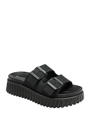 Dunlop Black Double Strap Wedge Mule Sandals - Image 1 of 4