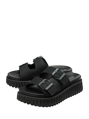 Dunlop Black Double Strap Wedge Mule Sandals - Image 2 of 4