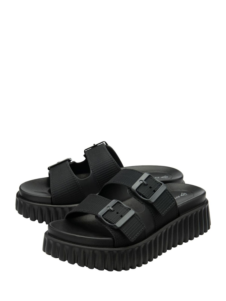 Dunlop Black Double Strap Wedge Mule Sandals - Image 2 of 4