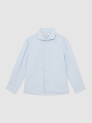 Reiss Pale Blue Ruban 13-14 yrs Linen Cutaway Collar Shirt - Image 2 of 4