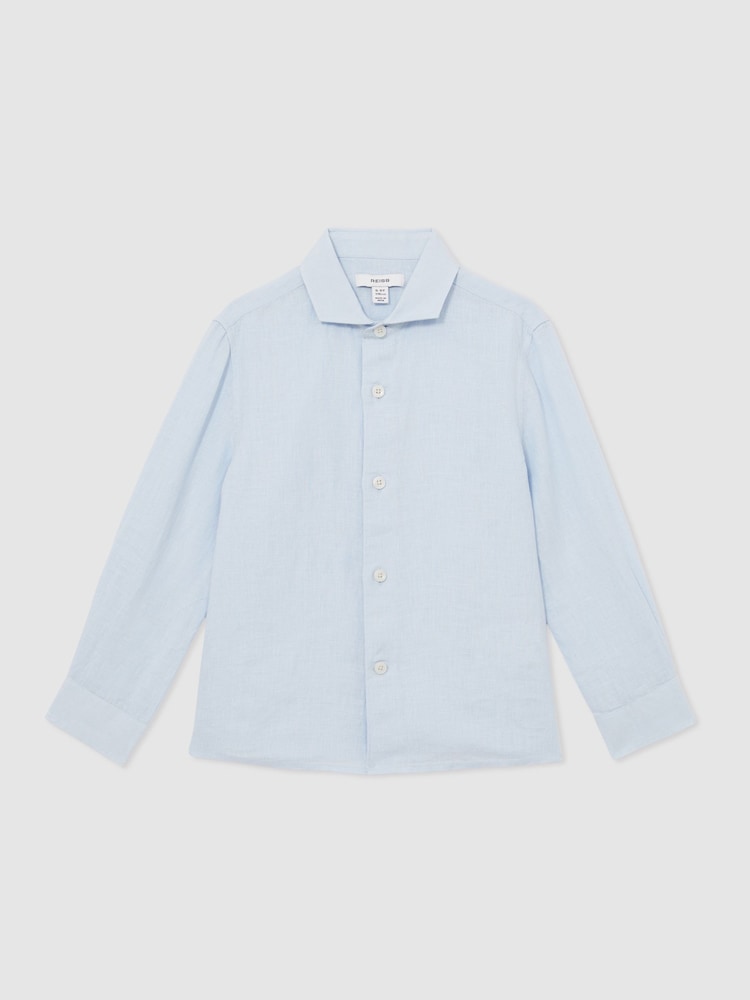 Reiss Pale Blue Ruban 13-14 yrs Linen Cutaway Collar Shirt - Image 2 of 4