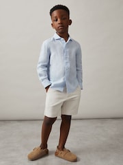 Reiss Pale Blue Ruban 13-14 yrs Linen Cutaway Collar Shirt - Image 3 of 4