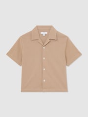 Reiss Taupe Pyrus Striped Cuban-Collar Shirt - Image 1 of 3