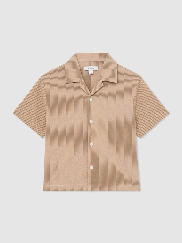 Reiss Taupe Pyrus Striped Cuban-Collar Shirt - Image 1 of 3