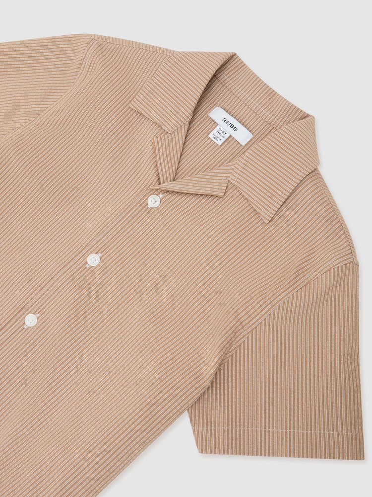 Reiss Taupe Pyrus Striped Cuban-Collar Shirt - Image 3 of 3