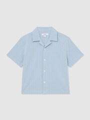 Reiss Blue Pyrus Striped Cuban-Collar Shirt - Image 1 of 3