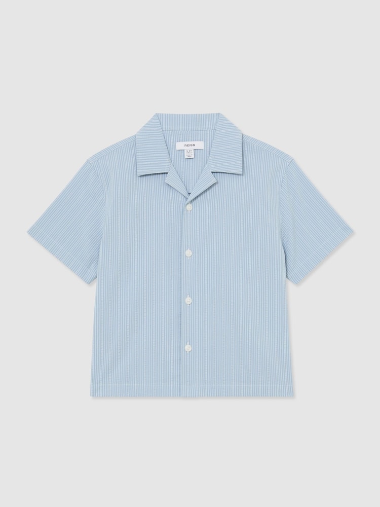 Reiss Blue Pyrus Striped Cuban-Collar Shirt - Image 1 of 3