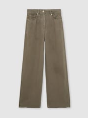 Reiss Khaki Green Carmen Petite Lyocell-Linen Wide-Leg Trousers - Image 2 of 6