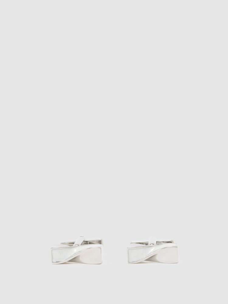 Reiss Silver/Ivory Carrick Twisted Bar Cufflinks - Image 2 of 5
