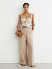 Reiss Neutral Remi Cotton Safari Print Bustier Top - Image 1 of 8