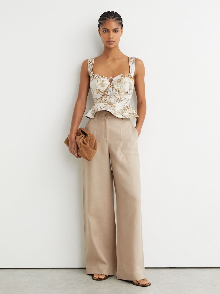Reiss Neutral Remi Cotton Safari Print Bustier Top - Image 1 of 8