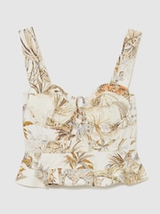 Reiss Neutral Remi Cotton Safari Print Bustier Top - Image 2 of 8