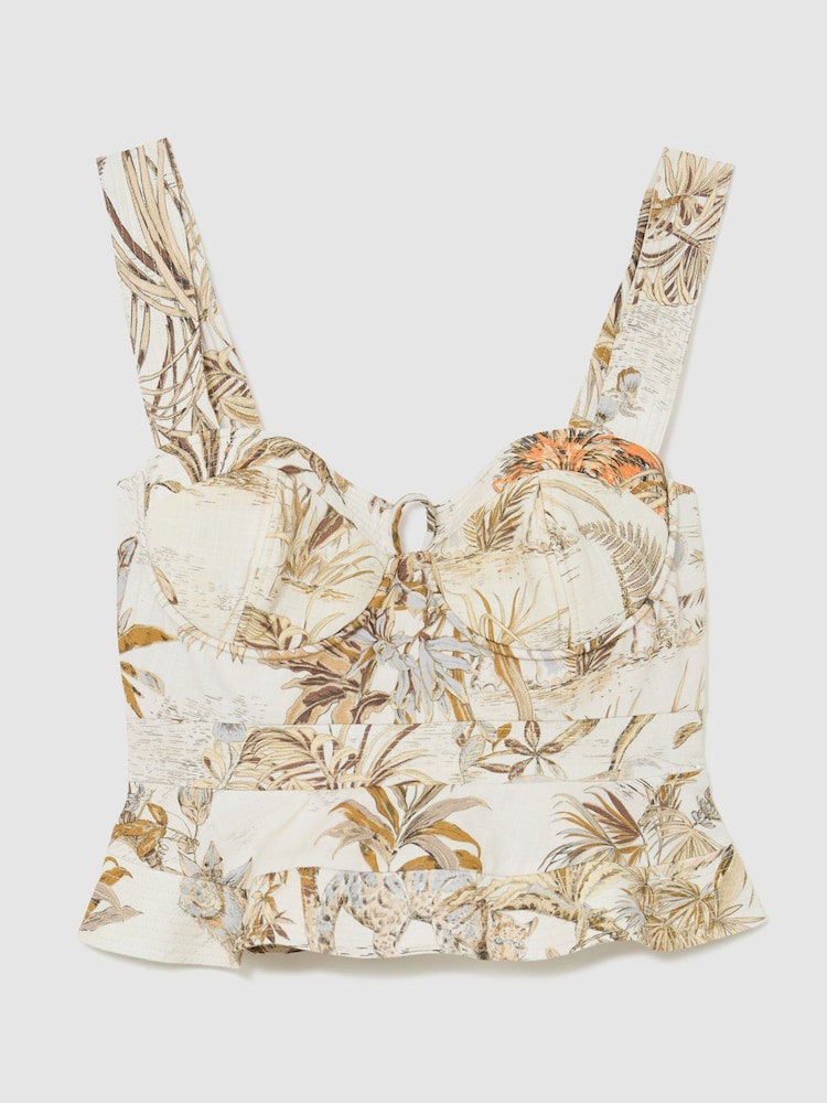 Reiss Neutral Remi Cotton Safari Print Bustier Top - Image 2 of 8
