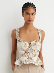 Reiss Neutral Remi Cotton Safari Print Bustier Top - Image 3 of 8