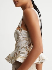 Reiss Neutral Remi Cotton Safari Print Bustier Top - Image 4 of 8
