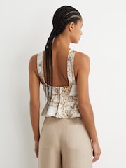 Reiss Neutral Remi Cotton Safari Print Bustier Top - Image 5 of 8
