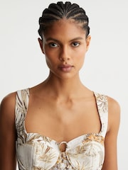 Reiss Neutral Remi Cotton Safari Print Bustier Top - Image 6 of 8