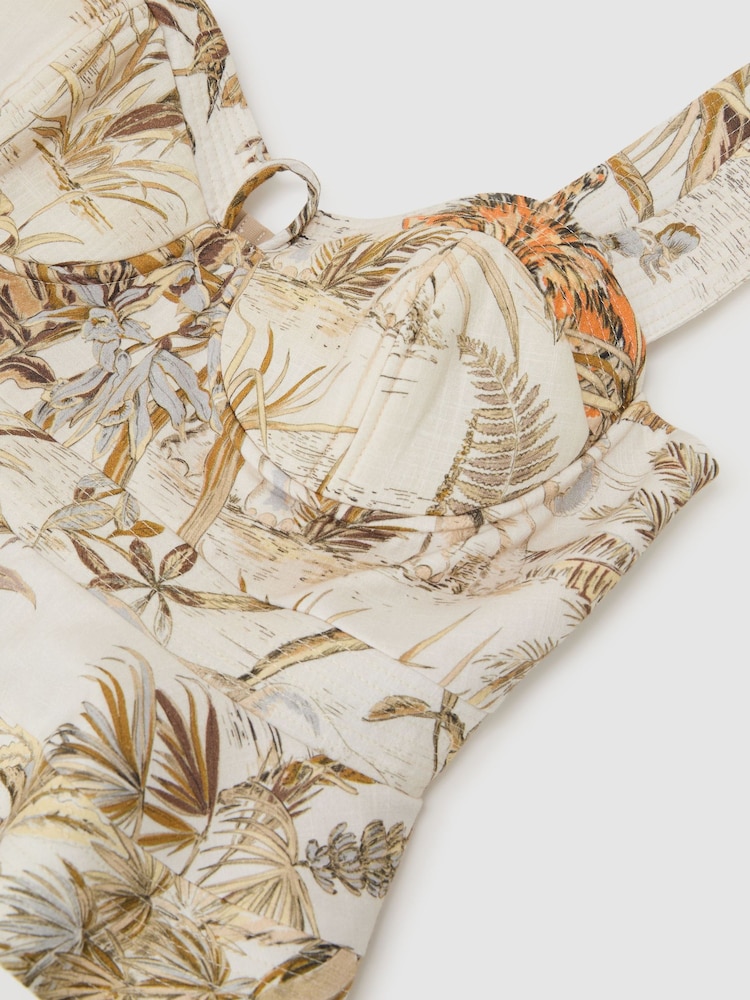 Reiss Neutral Remi Cotton Safari Print Bustier Top - Image 8 of 8