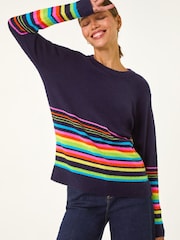 Roman Purple Border Stripe Scarf Knit Jumper - Image 4 of 5