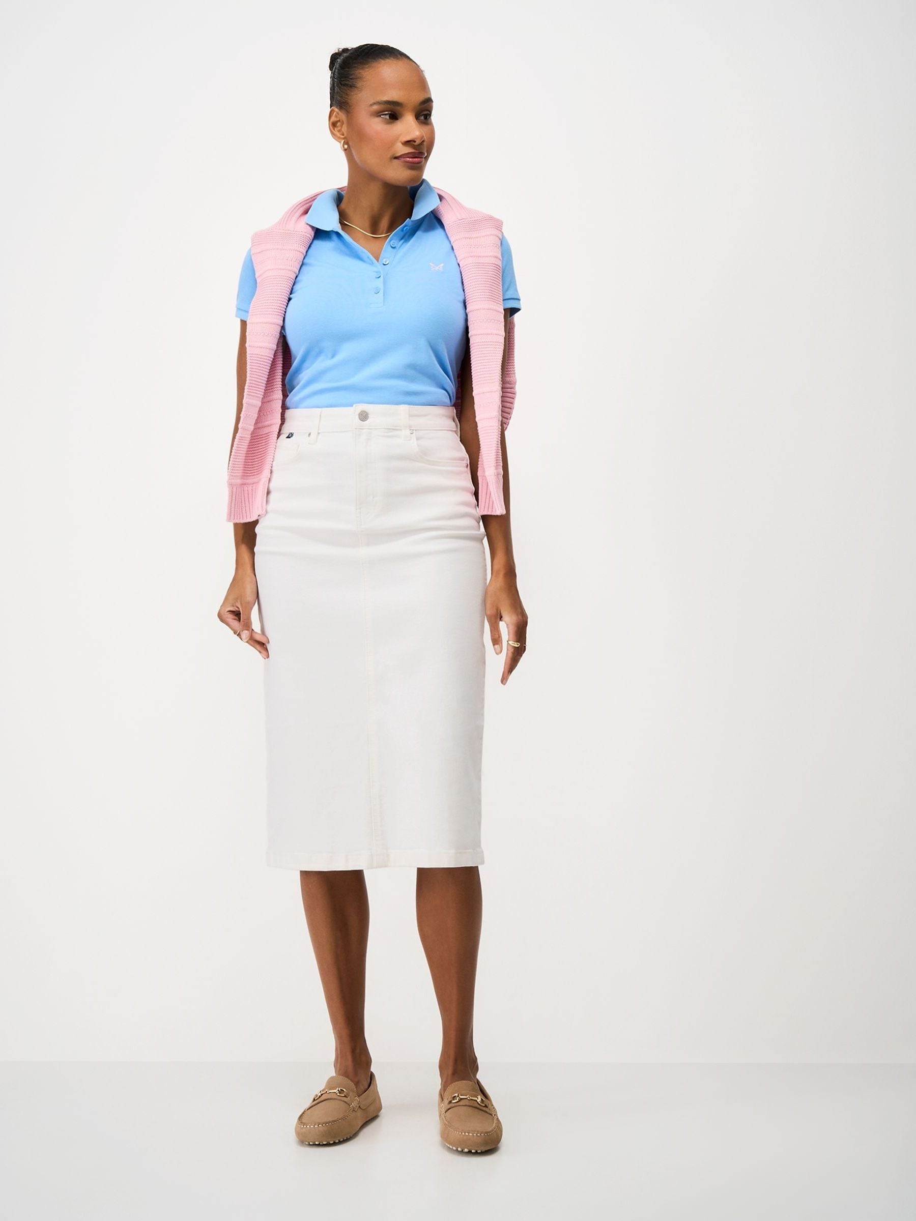 Buy Crew Clothing White Mia Denim Midi Skirt from the Next UK