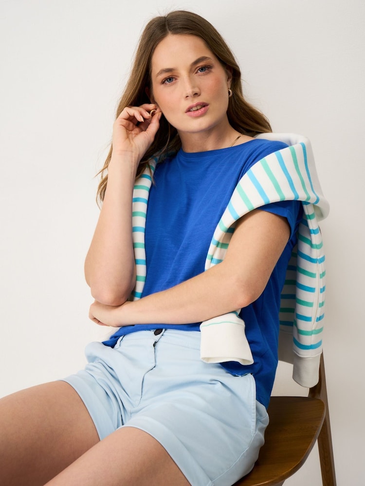 أزرق - Crew Clothing Perfect Crew Cotton-Slub T-Shirt - Image 1 of 5