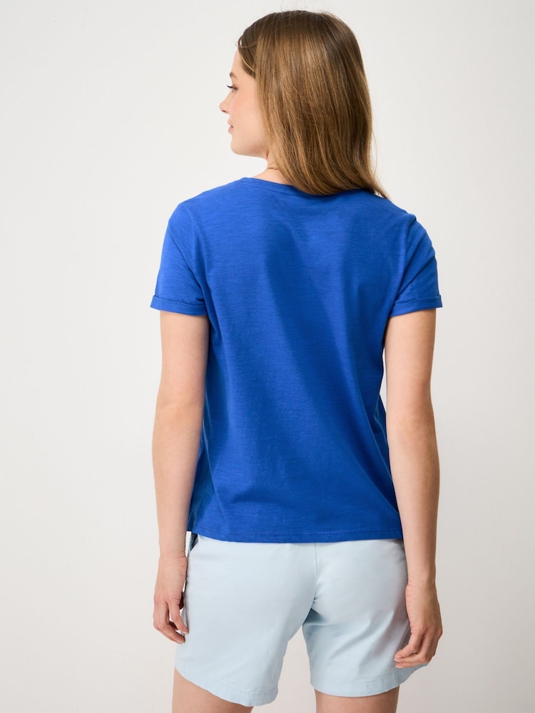 أزرق - Crew Clothing Perfect Crew Cotton-Slub T-Shirt - Image 2 of 5