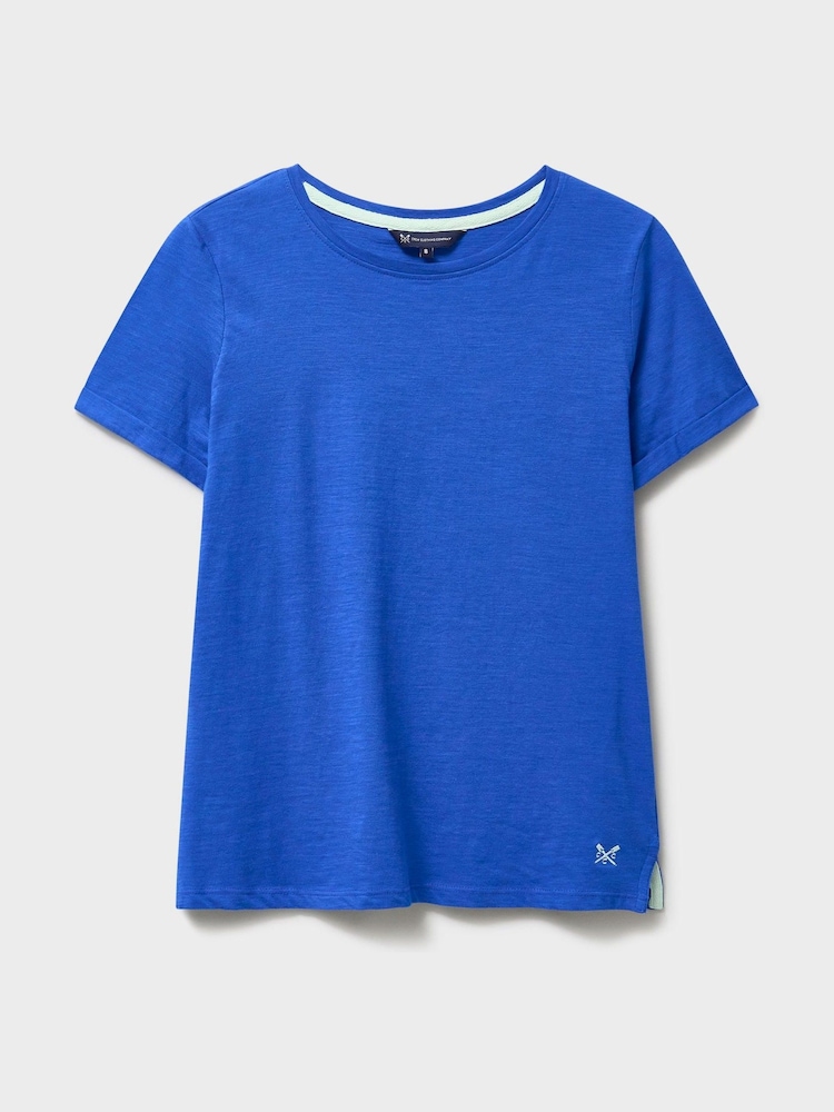 أزرق - Crew Clothing Perfect Crew Cotton-Slub T-Shirt - Image 5 of 5