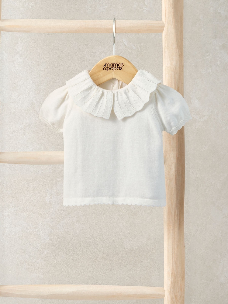 Mamas & Papas White Collared Knitted Top - Image 1 of 2