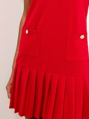 Lipsy Red Pleated Hem Gold Button Detail Mini Dress - Image 4 of 4