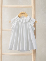 Mamas & Papas Cream Embroidered Frill Bodysuit Dress - Image 1 of 3