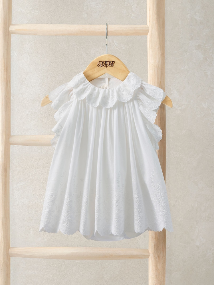Mamas & Papas Cream Embroidered Frill Bodysuit Dress - Image 1 of 3
