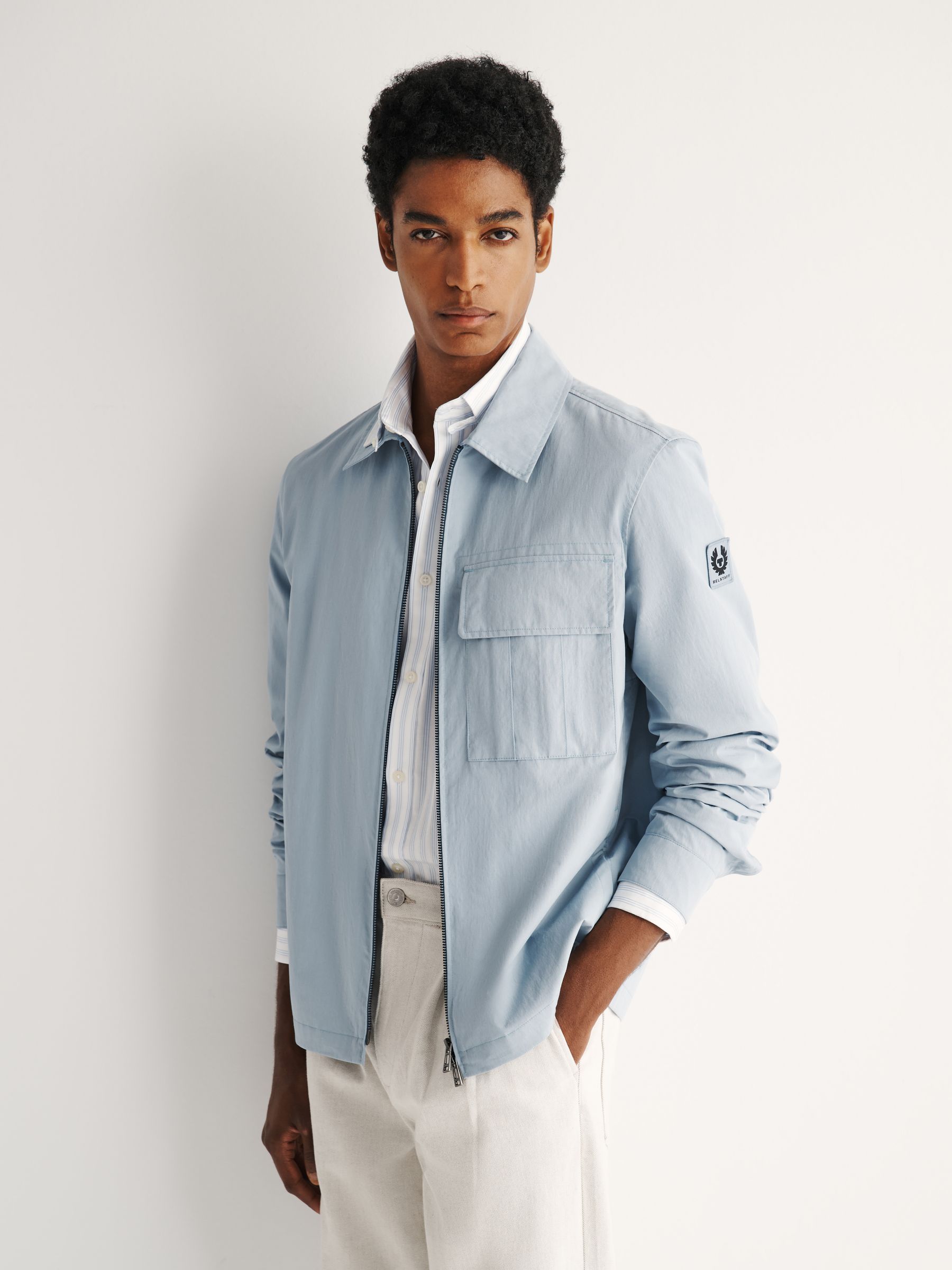 Belstaff Men's Sky Blue Cargo Zip Overshirt